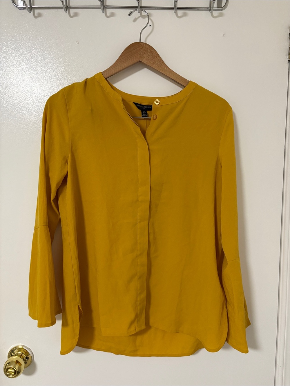 Banana Republic Mustard Split-Neck Long Sleeve Blouse